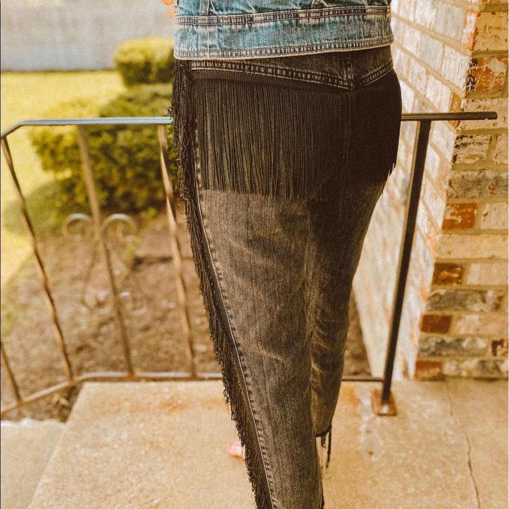 Nasty Gal Fringe Dark Wash Jeans